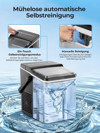 Льодогенератор Fohere портативний з ручкою, 14 кг/24 год, кулі 9 шт за 5 хв, 2 розміри, самоочищення, для дому, кухні, офісу, кемпінгу, вечірок