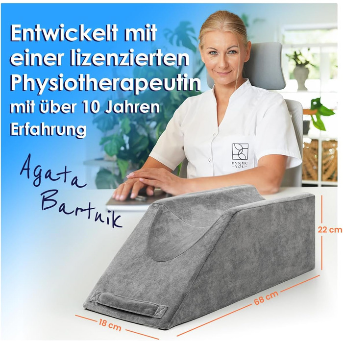 Подушка для підняття ніг клиновидна з ефектом пам'яті (Memory Foam), 68x25x22 см — ортопедична підставка для ніг після операцій, колін та гомілковостопного суглоба, з антиковзаючим покриттям та знімним чохлом OEKO-TEX