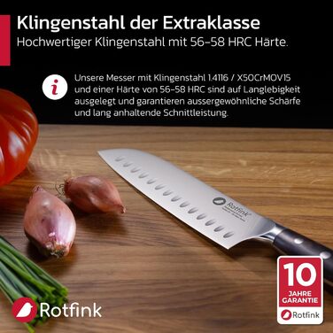 Японський ніж Сантоку 18 см, професійний кухонний ніж з нержавіючої сталі, для м'яса та овочів, ергономічна ручка з ебенового дерева, кут заточування 15°, подарункова коробка, 10 років гарантії