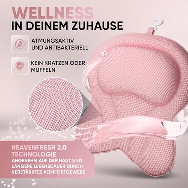 Преміум подушка для ванни XXL рожева | Додаткові подушки для шиї та плечей | Швидковисихаюча, пральна подушка для ванни з 4 великими присосками | Подушка для ванни рожева XX-Large