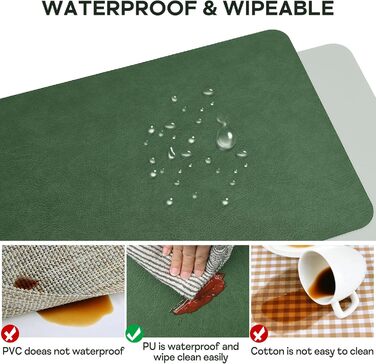 Набори підставок під тарілки з PU-шкіри, 6 шт., 40x30 см, водонепроникні, стійкі до високих температур, для дому, на кухню, на пікнік, зелено-сірі