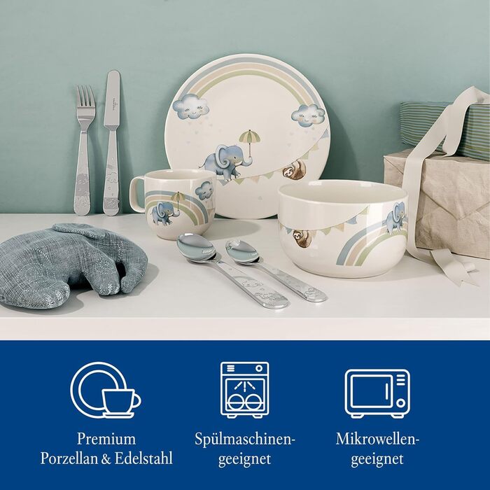 Дитячий посудовий набір Villeroy & Boch Boho Kids 'Walk like an elephant' (3 шт.) - блакитний, преміум-посуд для дітей