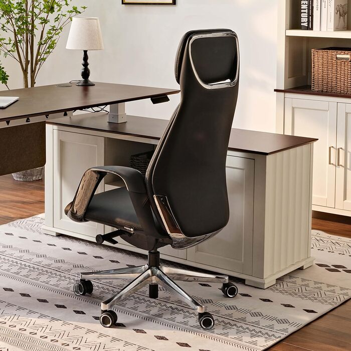 Крісло офісне EUREKA ERGONOMIC з шкіри, чорне: регульоване, ергономічне, для офісу та дому