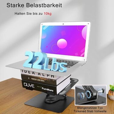 Підставка для ноутбука з регулюванням висоти та поворотним підставою 360°, ергономічна, вентильована, чорна (10-17 дюймів)