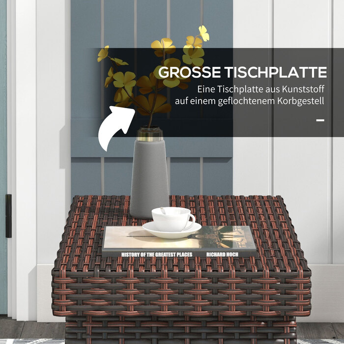 Зручний садовий столик/журнальний столик/приставний столик для вулиці, з ротангу PE, стійкий до погодних умов, розмір 60 см x 41 см x 41 см, коричневий.