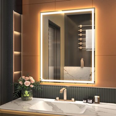 Дзеркало з LED-підсвіткою та сенсором руху, Bluetooth, регульована яскравість, протизапотівальне покриття, IP44, для ванної кімнати, настінне кріплення (50x70 см, 90x70 см)