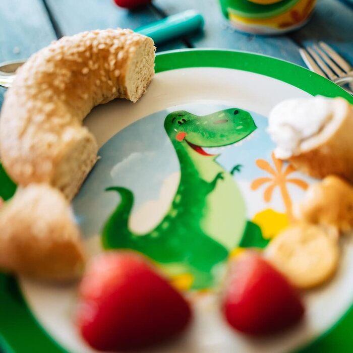 Набір дитячого посуду BIOZOYG з порцеляни: 3 шт. (тарілка, чашка, миска) з динозавром, безпечний для миття в посудомийній машині, подарунок для дитини