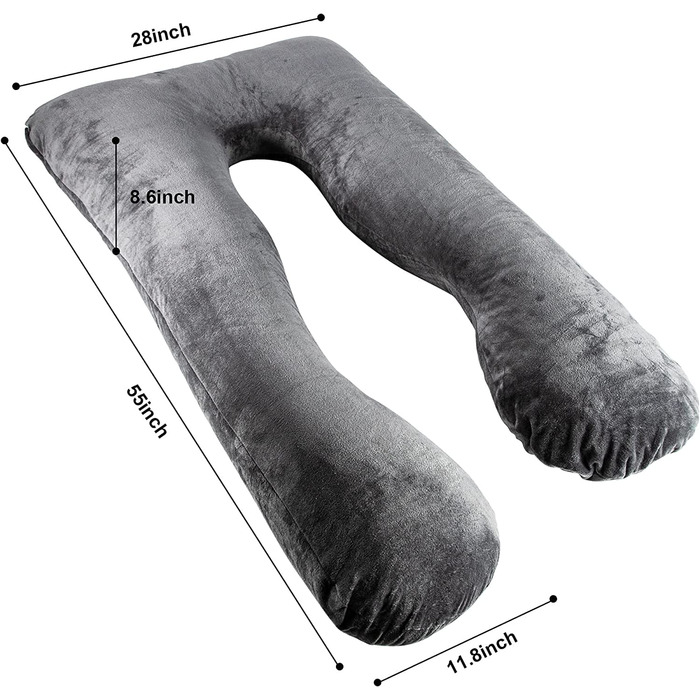 Охолоджуюча Домашня подушка для вагітних U-подібної форми, подушка для годування грудьми з чохлом U-подібна подушка для годування грудьми, подушка для жінок і тих, хто спить на боці, 140x70 см, чорний чорний сірий