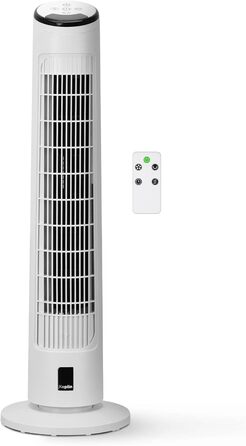 Осцилюючий баштовий вентилятор KEPLIN з пультом дистанційного керування, 55 Вт, 73 см, 90 градусів, сильний вітер, 6 швидкостей, 3 режими, відображення температури та 12-годинний таймер, ідеальні вентилятори для дому та офісу, білий