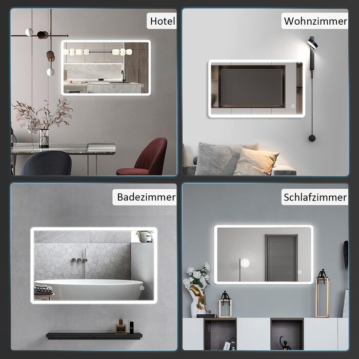 Дзеркало для ванної кімнати з LED-підсвічуванням BD-Baode 40x60 см, 3 режими світла, сенсорне керування