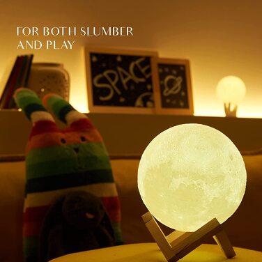 Місячна лампа Mydethun, 3D-друкована місячна лампа, Місячне світло, нічники для дитячої кімнати, жінки, прикраса будинку, подарунок, USB-кабель для зарядки, сенсорне управління, яскравість, білий і жовтий (білий/ жовтий, 7,1 дюйма)