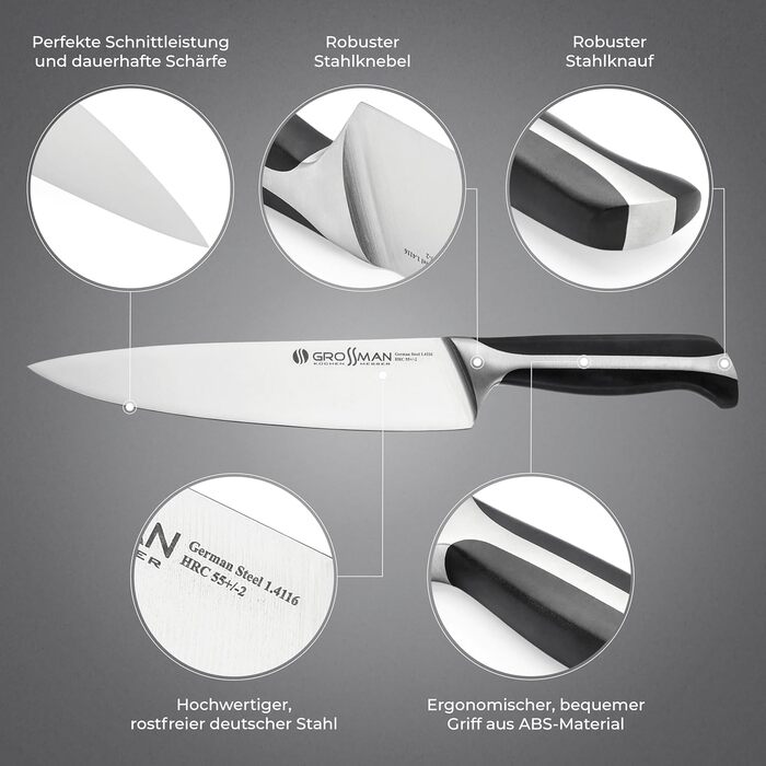 Ніж кухарський Grossman 282ON з нержавіючої сталі, 33 см, ергономічна ручка