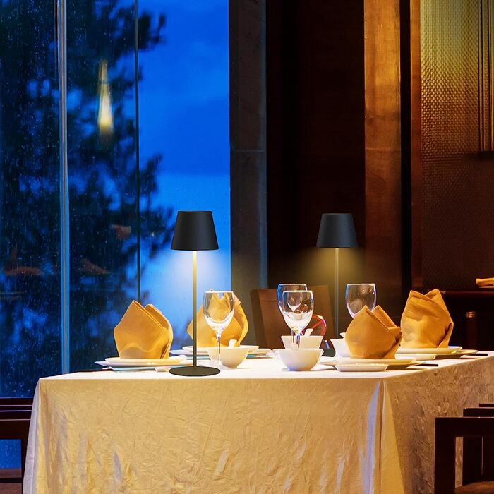 Бездротова настільна лампа MALUX з торканням, регульоване тепле біле світло 2700K-4000K, металева, LED, акумуляторна, водонепроникна IP54, для саду, їдальні, спальні, робочого кабінету, балкону, готелю (темно-сірий) (тепле чорне*2)