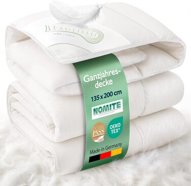 Пухова ковдра Beautissu 135x200 см, сезонна, з 100% пуху та пера, Made in Germany, сертифікація Oeko-Tex, Downpass, Nomite, бавовняний чохол, пральна машина, GF 135x200
