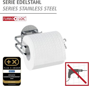 Тримач туалетного паперу WENKO Turbo-Loc з нержавіючої сталі - кріплення без свердління, нержавіюча сталь, 13,5 x 7 x 11 см, глянцевий