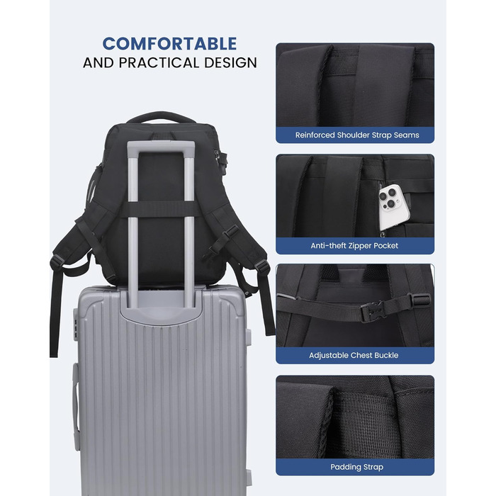 Рюкзак LOVEVOOK для ручної поклажі 40x30x20, 24л, для ноутбука 14 дюймів, з USB, чорний