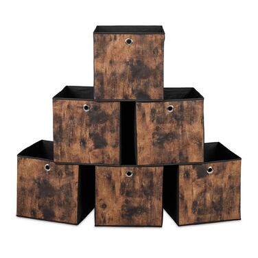 Набір з 6 тканинних контейнерів для зберігання з імітацією дерева Relaxdays