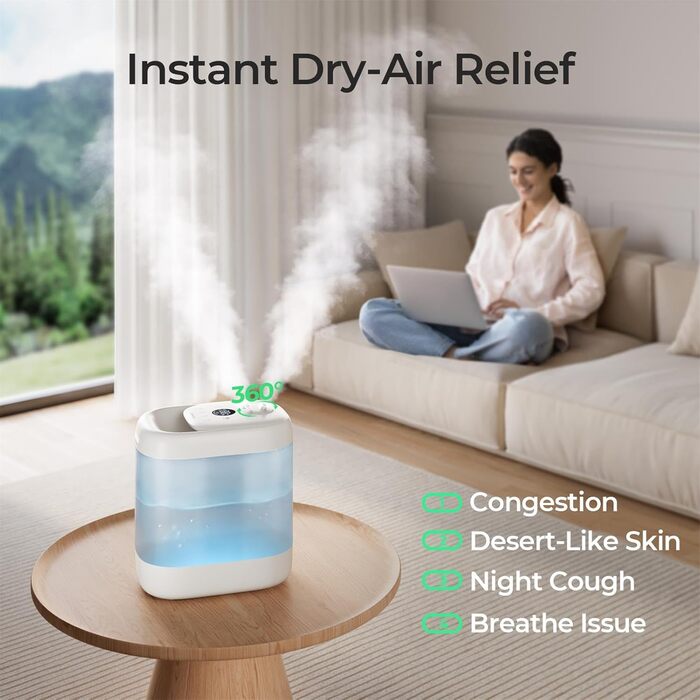 Зволожувач повітря для спальні, Homvana 5L Cool Mist Humidifier Аромадифузор для дитячої кімнати Дитяча кімната, час роботи 40 годин, тиха робота, автомобільний дифузор, зволожувач повітря з нічним світлом