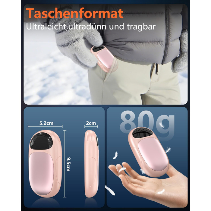 Електричні грілки для рук DDKJ - 2 шт. з LED-дисплеєм та 3 рівнями нагріву. Підзаряджаються, багаторазові, для дітей, чоловіків та жінок.