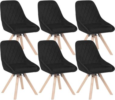 Набір обідніх стільців WOLTU (6 шт.) з м'яким оксамитовим сидінням, дерев'яними ніжками з бука, для кухні, вітальні, їдальні, до 150 кг, чорний колір