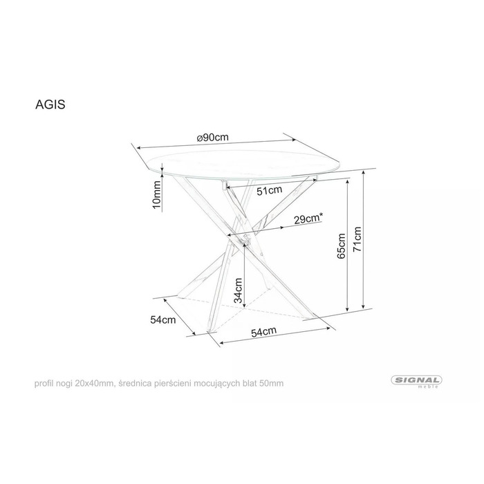 Стіл AGIS прозорий/чорний мат д.90