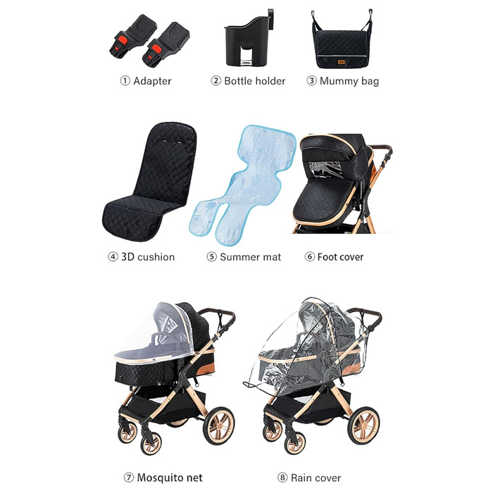 Дитяча коляска Glokid 3 в 1, комбінована модель з речною системою, переносна сумка для переодягання, москітна сітка, дощовик, теплий мішок, складна конструкція, положення для сну, рожевий колір (GPHX1)