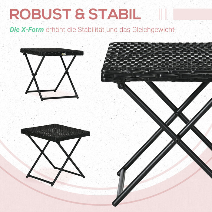 Outsunny Side Table Розкладний садовий стіл з полі ротанга, журнальний столик для балкона, метал чорний 40 x 40 x 40 x 40 см
