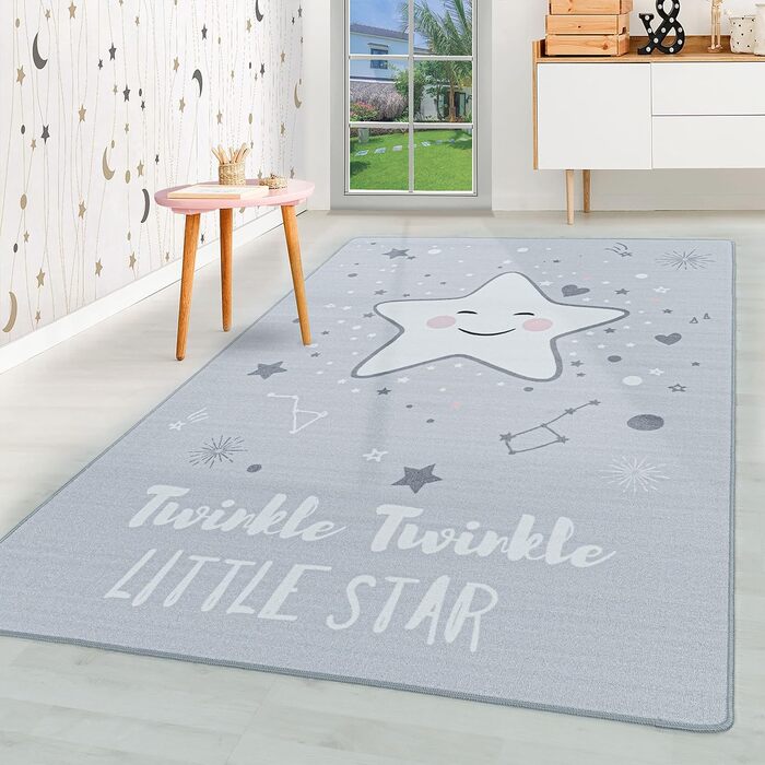 Дитячий килимок з коротким ворсом Baby Star Design Дитяча кімната Ігрова кімната 8 мм Висота ворсу Високо оброблений м'який прямокутний хлопчик, який можна прати Колір Розмір (160x230 см, сірий)