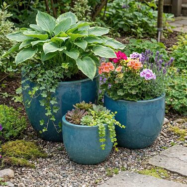 Квітчар Teramico Premium з кераміки, глазурований – 100% морозостійкий, ручної роботи. Горщик для квітів з отвором для внутрішнього та зовнішнього використання. Преміум-якість, унікальний, зимостійкий (Jade, 29см x 23см)