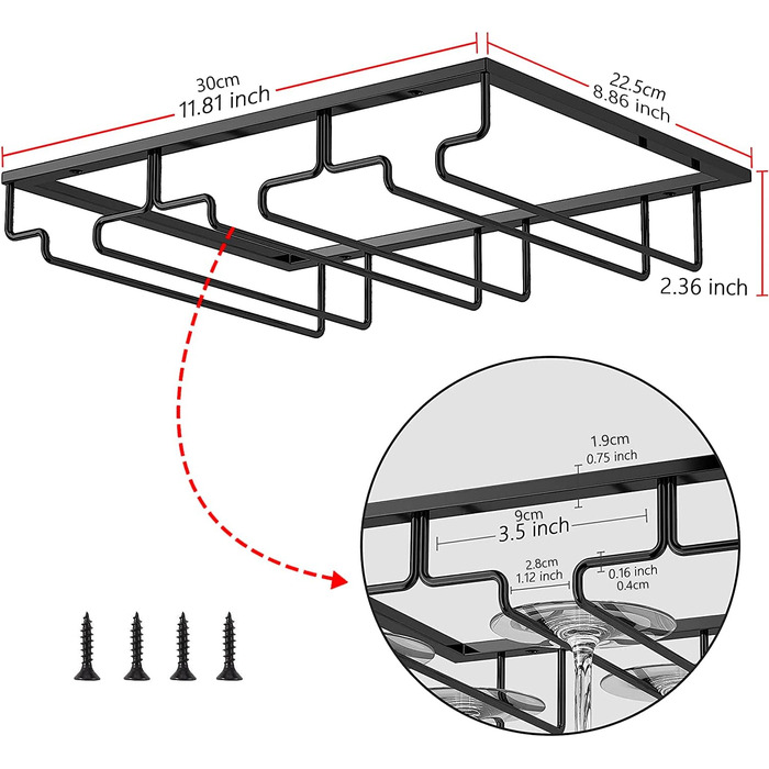 Тримач для келихів FIAMER – 2 шт. (3 ряди, чорний) – для кухні, бару, ресторану