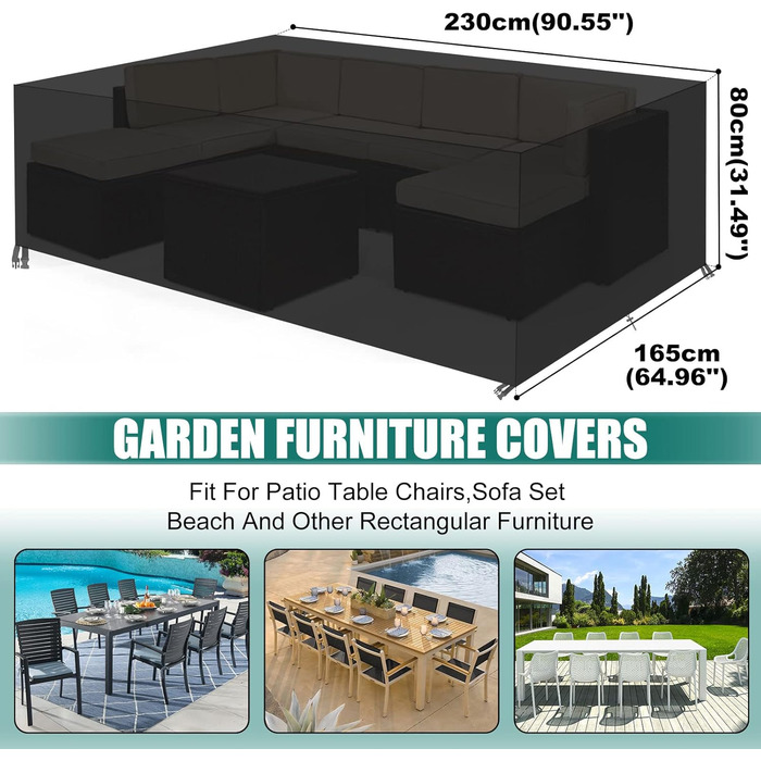 Водонепроникний чохол для садово-патіо меблів GARPROVM, 230x165x80 см, Оксфорд