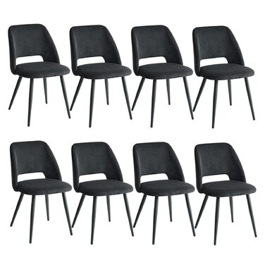 Набір стільців для їдальні/кухні, 8 шт., чорного кольору, з м'яким сидінням та спинкою з поролону. Підходить для їдальні, вітальні, кухні, спальні.