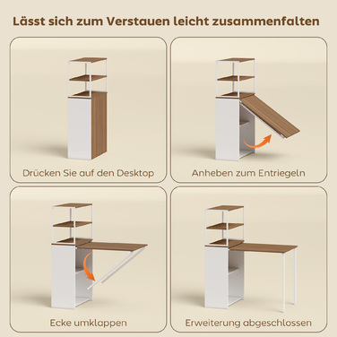 Стіл-трансформер для кухні з 4 полицями, комп'ютерний стіл, робочий стіл, стіл для ноутбука, 105 x 60 x 127 см, натуральне дерево