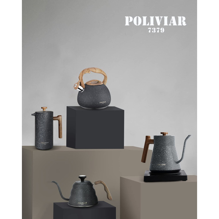 Сучасний індукційний чайник Poliviar, Чайник зі свистком з нержавіючої сталі, Чайник для всіх конфорок, Чайник з дерев'яною ручкою, чайник для чаю та кави, Макс. 3 л, зелений колір рівнин (JX2020-SB30-RU) (камінь)