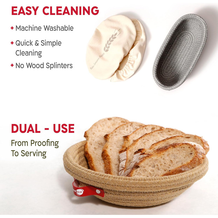 Набір для закваски KneadAce: банка 680.4 г, 2 корзини Banneton, лезо для хліба - подарунок для пекаря