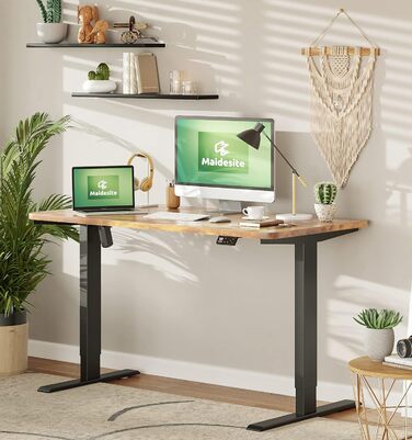 Регульований стіл MAIDeSITe S1 Pro: електричний підйом, LED-панель, 160x80 см, чорний каркас + vintage brown стільниця