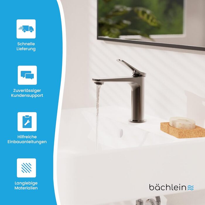 Змішувач для умивальника Bächlein Aldeya чорний матовий, з монтажним комплектом, для накладних умивальників