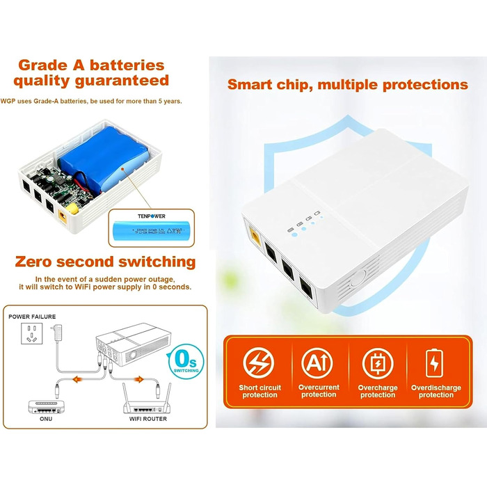 Mini USV 27W для роутера з акумулятором 7800mAh, Li-Ion, резервне живлення, 9V/12V DC, WiFi, Modem, камера