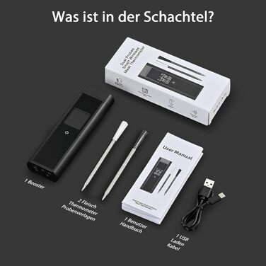 Бездротовий термометр для м'яса BlueSwan Grillthermometer з LCD дисплеєм (2 шт.), водонепроникні зонди IP67, 48 годин роботи від акумулятора, магнітна коробка, Bluetooth 150м, додаток з 9 режимами приготування, термометр для BBQ, духовки, гриля, кухні