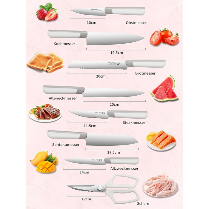 Набір кухонних ножів 14 предметів з бруском: кухонний набір, ніж для приготування їжі, подарунок для мами, білий