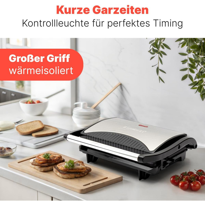 Контактний гриль Bomann® MG 2251 CB: 700W, антипригарне покриття, для безжирового приготування, Panini Grill | Тостер-гриль