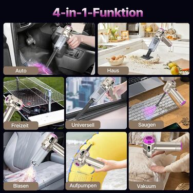 Акумуляторний ручний пилосос Piwaal 4-в-1, безщітковий мотор 22000Па, з повітродувкою 220000 об/хв, для авто, дому, офісу та комп'ютера, сріблястий