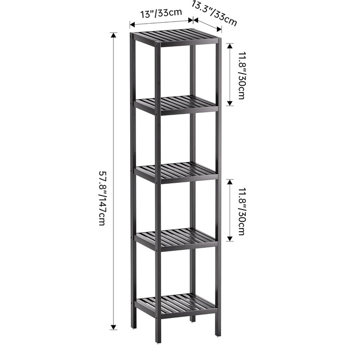 SMIBUY Поличка для ванної кімнати, 5 ярусів, бамбукова поличка, органайзер, багатофункціональна поличка для вітальні, спальні, кухні (Чорний)