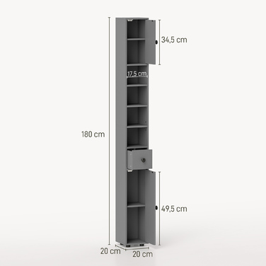 Шафа для ванної кімнати, 4 полиці, висувний ящик, ДСП, сучасний дизайн, сірий колір
