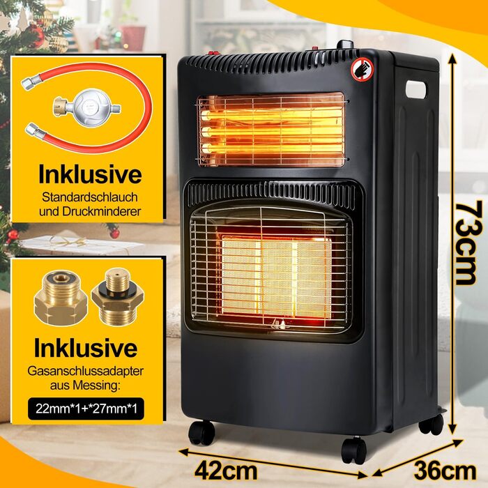 Газовий нагрівач для приміщень 4200W + 1260W: 3 режими, для газових балонів до 15кг, з регулятором та шлангом