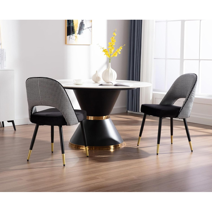 Чайр'юс: Набір з 2-х сучасних м'яких крісел з велюру для вітальні/кухні, без підлокітників, з металевим каркасом (Чорний)