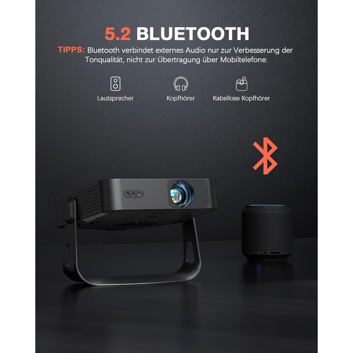 Портативний проєктор Mini Beamer 1080P Full HD 23000L з автофокусом, корекцією трапеції, WiFi6, Bluetooth та 4K підтримкою. Ідеальний для домашнього кінотеатру та підключення до телефону. 360° обертання, без додаткових додатків.