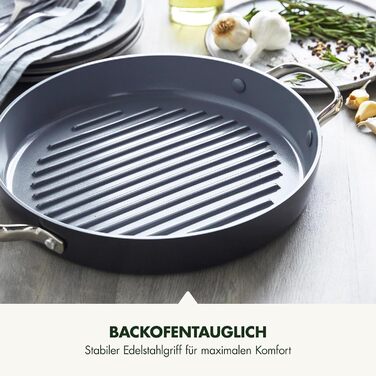 GreenPan Valencia Pro квадратна сковорода-гриль з антипригарним покриттям Harteloxierte, 28 см, індукція, для посудомийної машини, для духовки, сіра, без PFAS