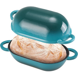Форма для випікання хліба з кришкою Gusseisen, 23 см, емальована чавунна форма, 2.75 л, для випікання хліба, жаровня з кришкою, сумісна з духовкою (перехідний колір блакитно-зелений)