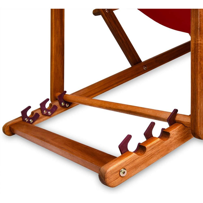 Лежак для відпочинку Casaria® з дерева, вологостійкий, складний, регульований, до 160 кг, підлокітники, подушка для шиї, для саду та балкону, акація, 94x94x60 см (Бордовий)